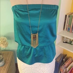 Teal satin sleeveless top